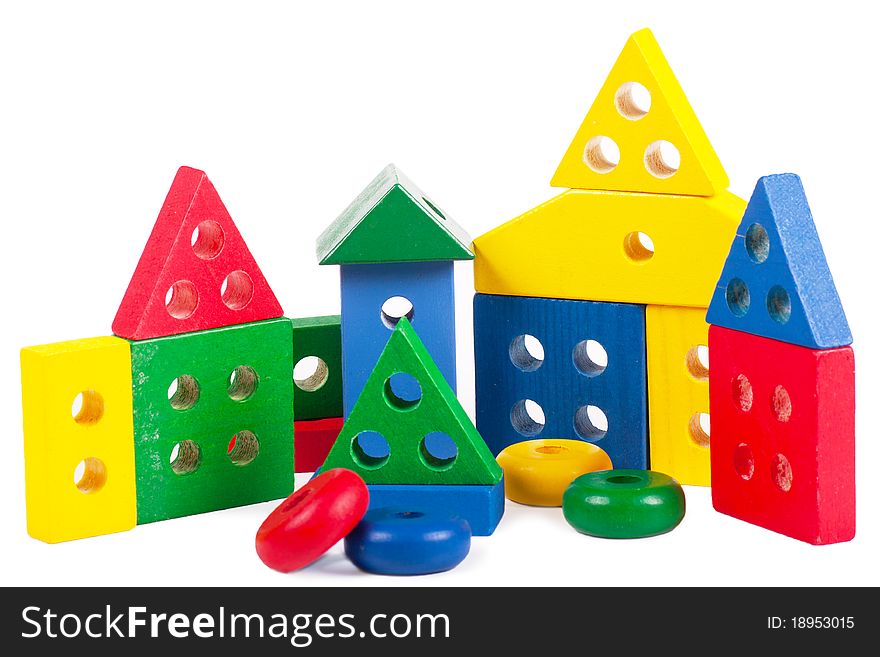 Child building block structure isolated over white. Child building block structure isolated over white