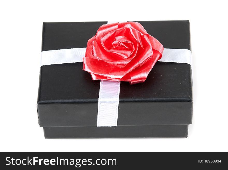 Black gift box with bow isolated on white background