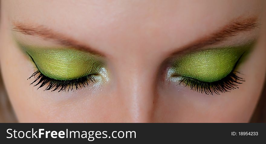 Woman eyes with long eyelashes and makeup