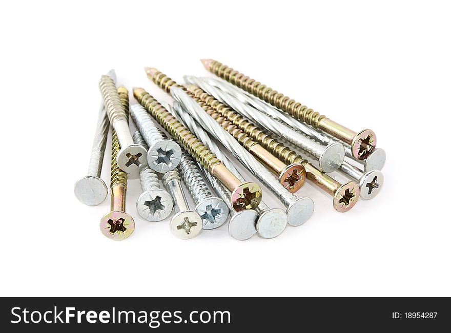 Screws on isolated white background