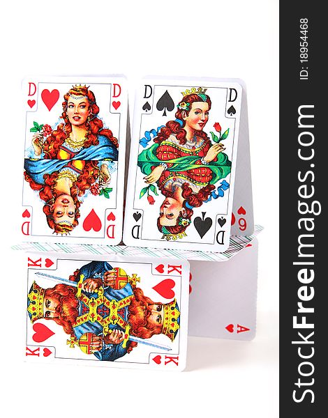 House of cards love triangle on white background