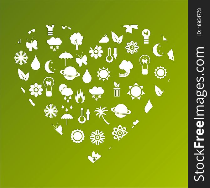 Ecological heart made of icons