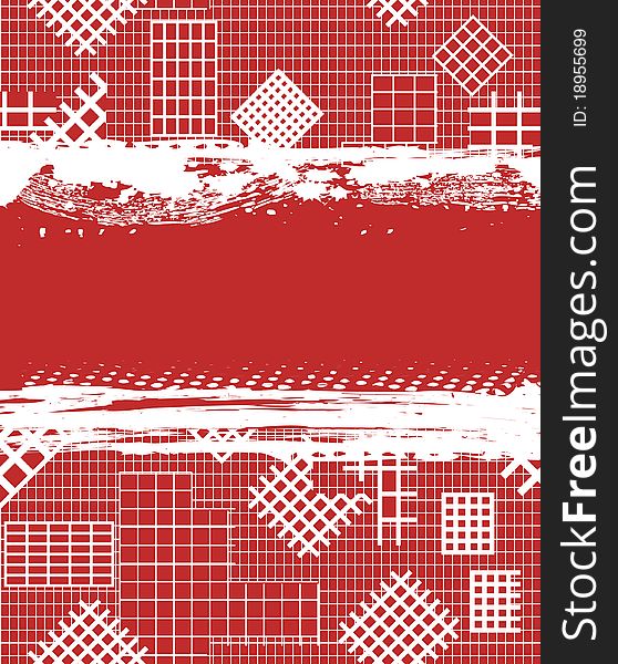 Grunge red background with white cages. Vector illustration