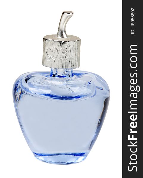 Blue perfume bottle isolated on white background