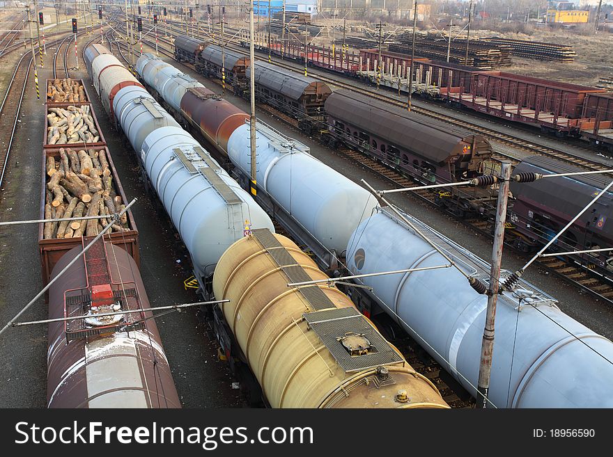 Freight Station with trains in twilight.