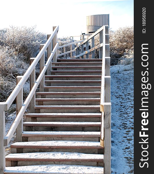 Snow covered steps in winter