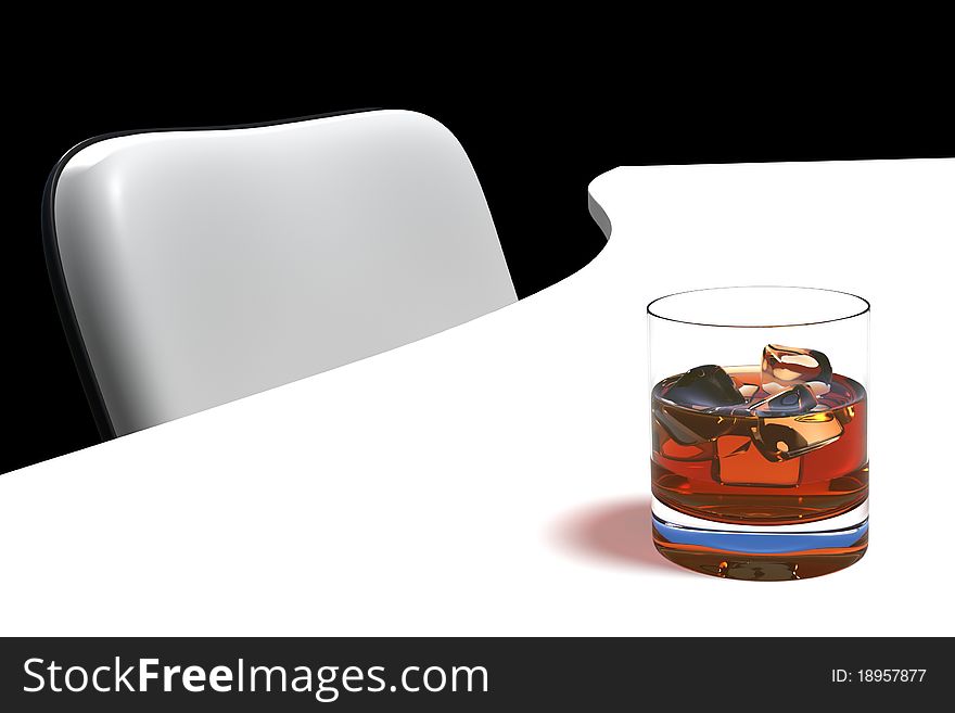 Whiskey and ice. 3d illustration