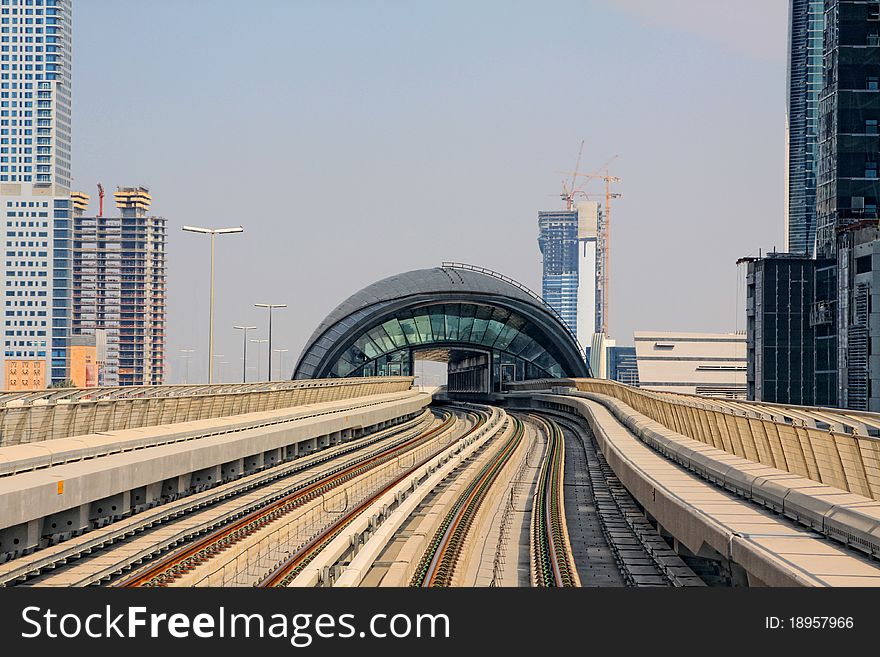 Modern metro in the city of Dubai, United Arab Emirates. Modern metro in the city of Dubai, United Arab Emirates