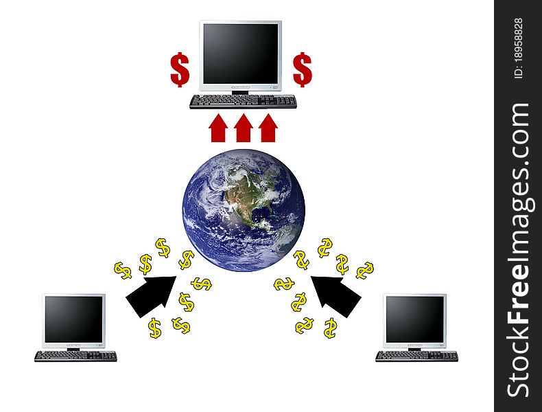 Computers on the Internet around the earth. Computers on the Internet around the earth