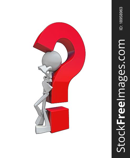 Character and Question-mark, made in 3D software, isolated on white background. Character and Question-mark, made in 3D software, isolated on white background.