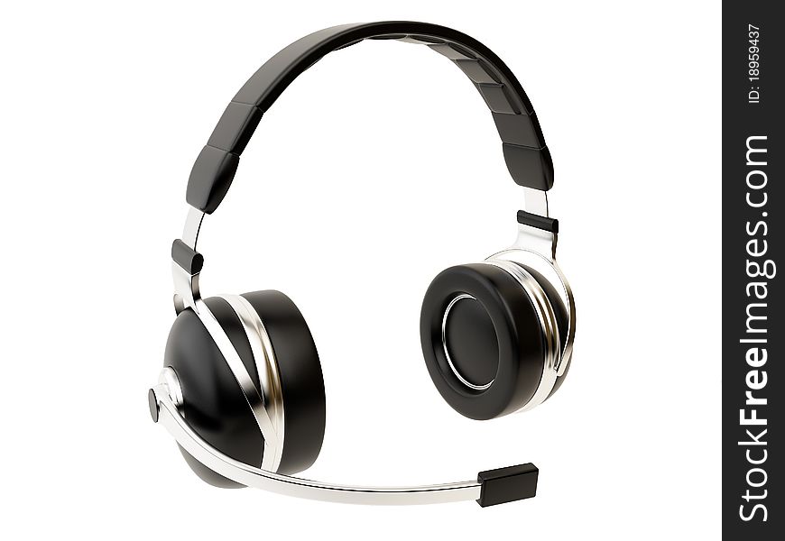 Headphones with a microphone on a white background. Headphones with a microphone on a white background.