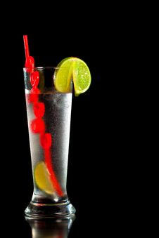 Drink With Fresh Lime And Red Straw Stock Photo Drink With Fresh Lime And Red Straw Stock Photo