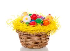 Easter Eggs In Straw Basket Royalty Free Stock Photos Easter Eggs In Straw Basket Royalty Free Stock Photos