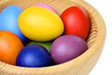 Colorful Easter Eggs In Wooden Bowl Royalty Free Stock Images Colorful Easter Eggs In Wooden Bowl Royalty Free Stock Images