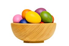 Colorful Easter Eggs In Wooden Bowl Royalty Free Stock Photography Colorful Easter Eggs In Wooden Bowl Royalty Free Stock Photography