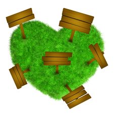 Grass Heart With Wooden Signs Royalty Free Stock Image