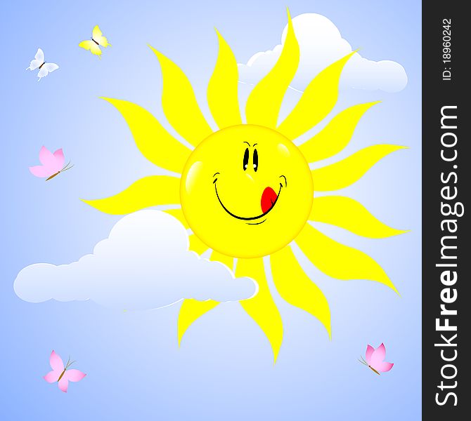 Smiling sun with bows and butterflies. Smiling sun with bows and butterflies.