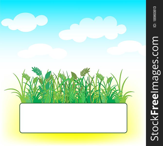 Card with the grass against the blue sky with clouds. Card with the grass against the blue sky with clouds