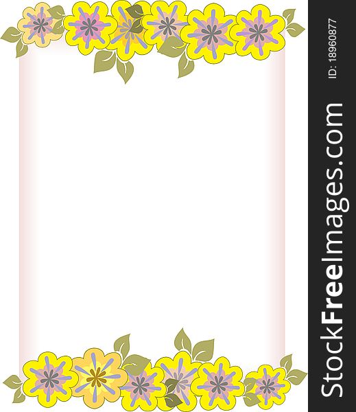 Sheet of paper in a frame of yellow flowers. Sheet of paper in a frame of yellow flowers
