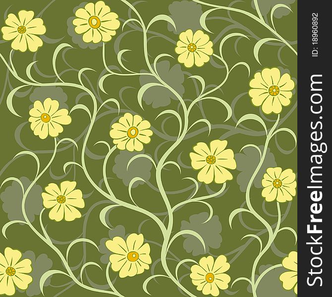 Yellow flower swirl seamless background pattern