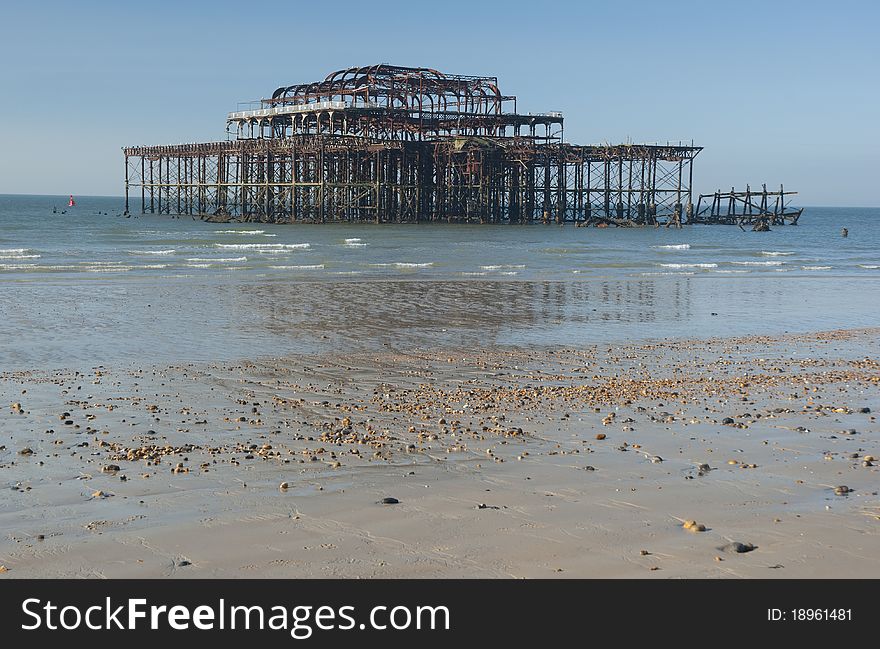 Brighton's West pier on a sunny spring morning