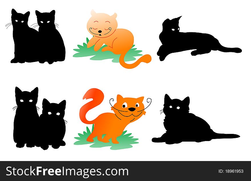 Set of cats silhouette