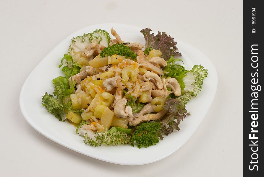 Salad with vegetables, close up studio isolated shot