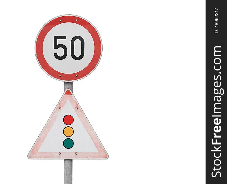 Isolated traffic Signs on natural white background