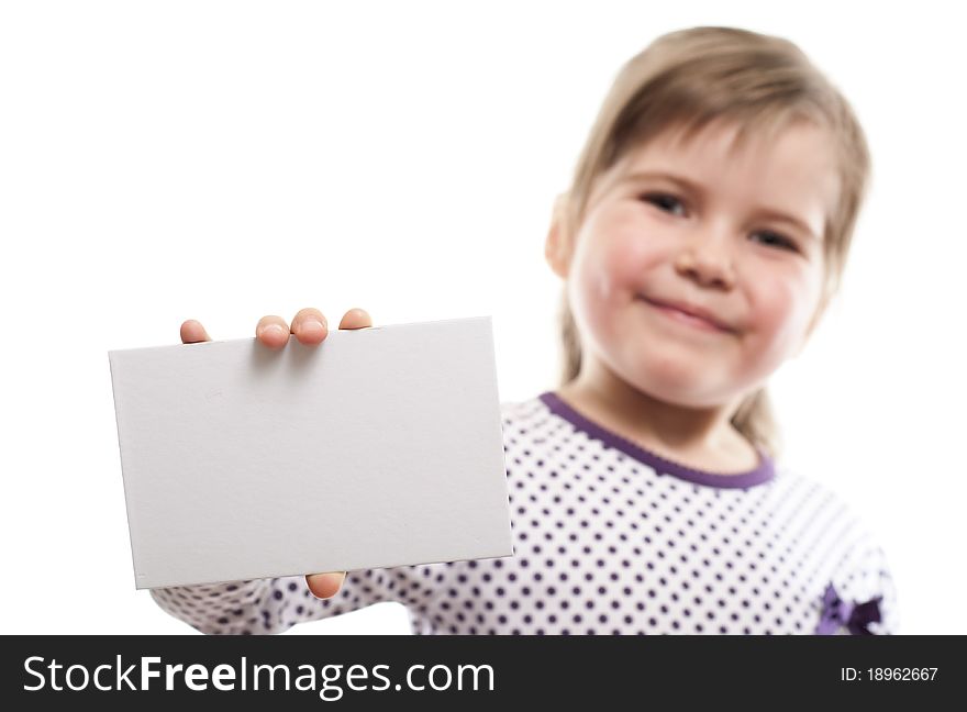 Little girl showing blank board