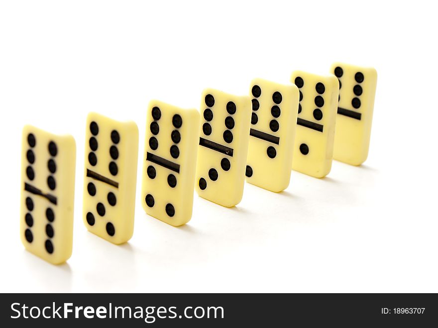 Dominoes game, part of counters built abreast, as a system. Dominoes game, part of counters built abreast, as a system.