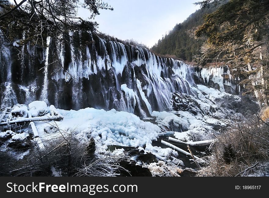 Waterfall in Winter, Jiuzhaigou, China