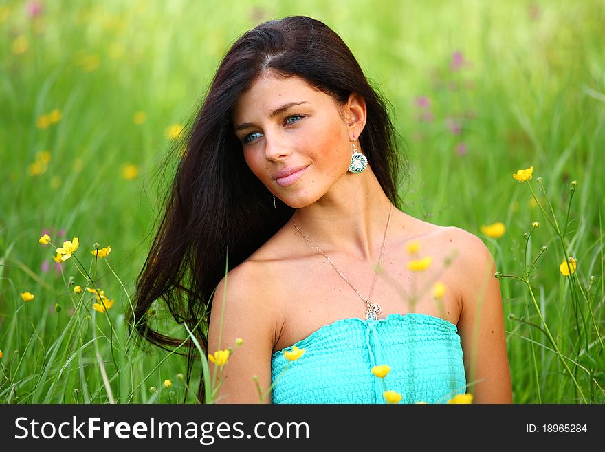 Beautiful woman on flower field. Beautiful woman on flower field