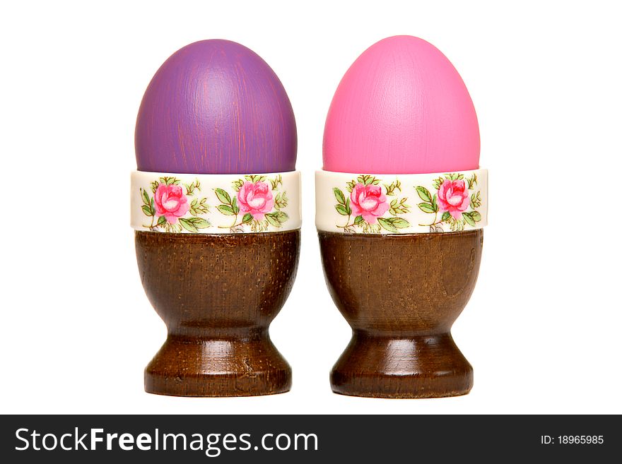 Pink and purple Easter egg, isolated on white