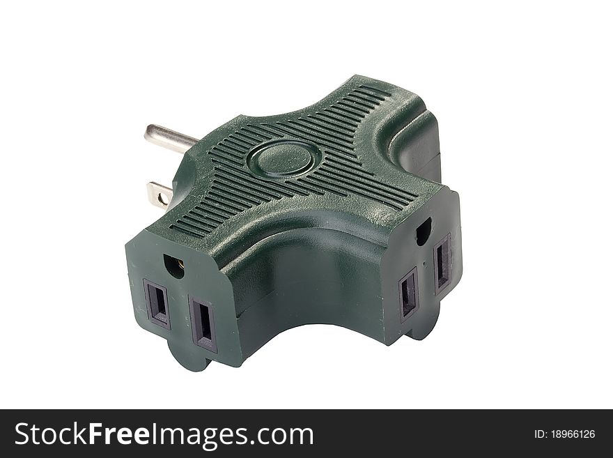 Green electrical adapter isolated on a white background. Green electrical adapter isolated on a white background.