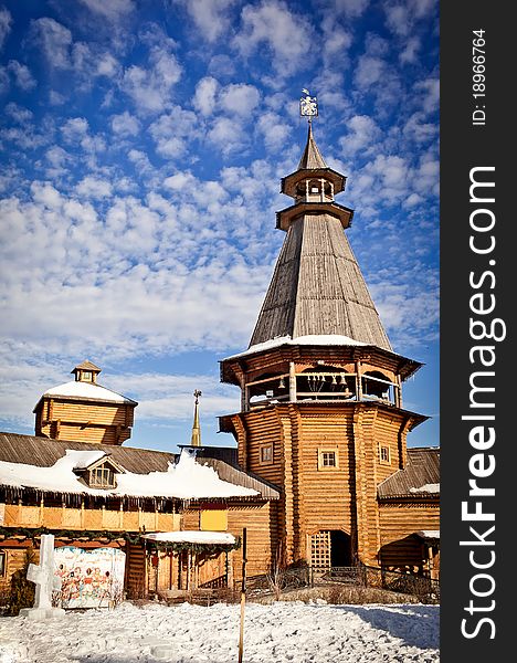 Decorated wooden towers