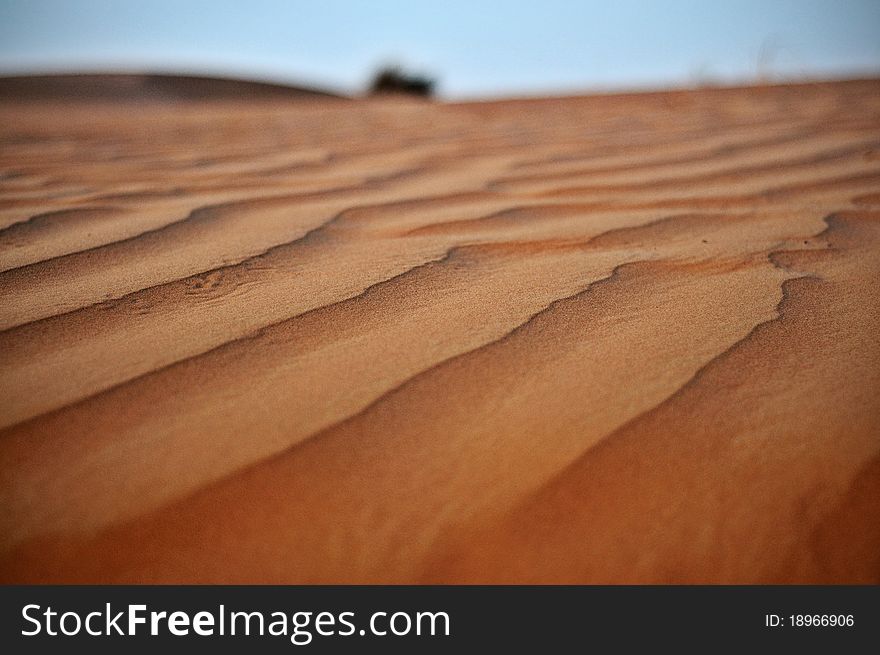 Sand dune in Dubai, United Arab Emirates. Abstract view, close up, macro shot.
