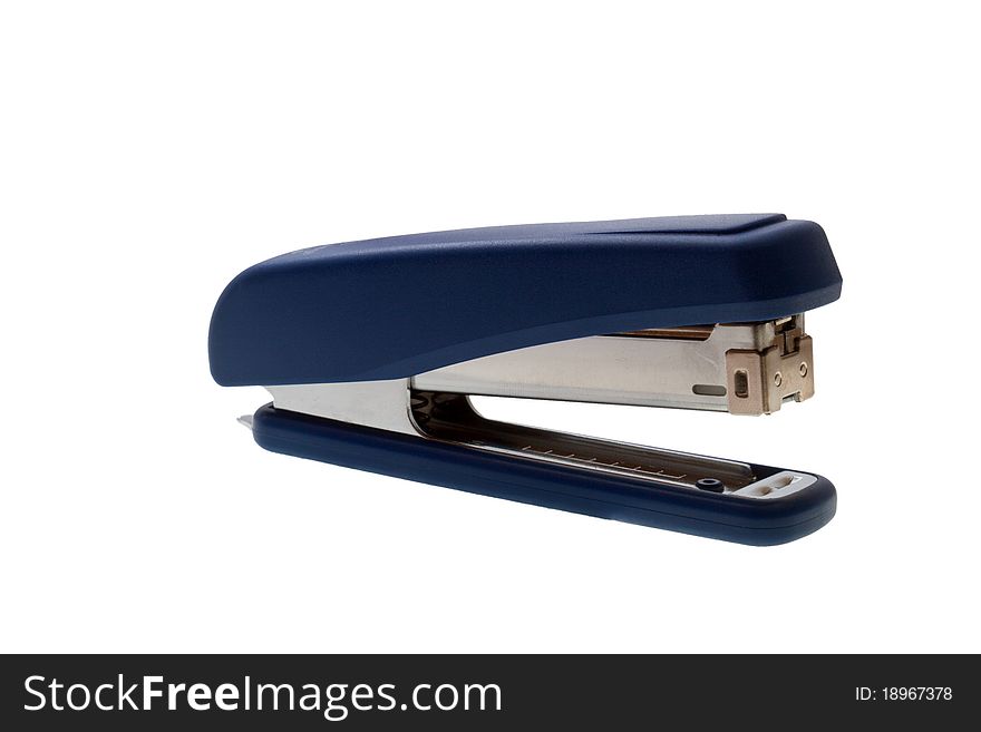 Isolated dark blue stapler on white background