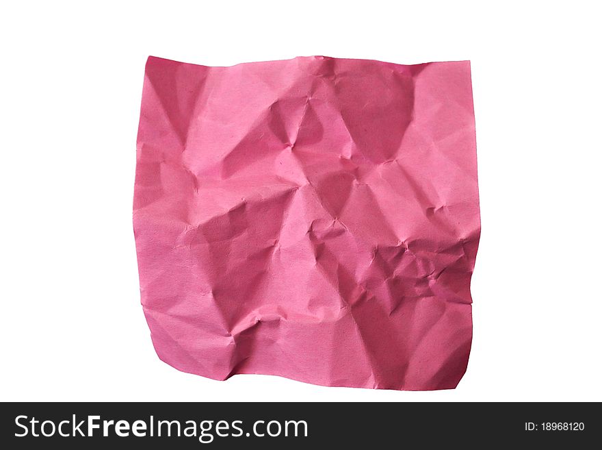 Isolated crumpled piece of red paper on white background