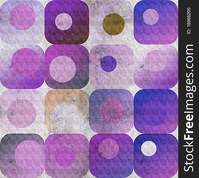 Grunge background of squares and circles in purple tones. Grunge background of squares and circles in purple tones