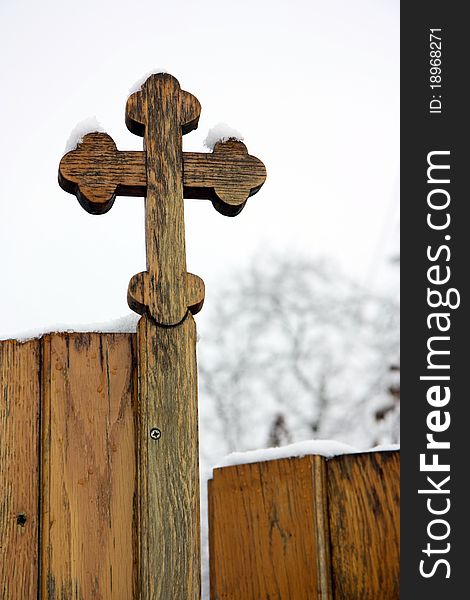 Wooden cross on Church door