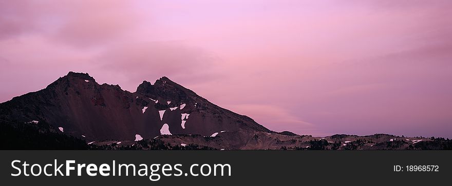 Sunset on Broken Top mountains from Green Lakes, Three Sisters Wilderness, Deschutes National Forest, Oregon. Sunset on Broken Top mountains from Green Lakes, Three Sisters Wilderness, Deschutes National Forest, Oregon