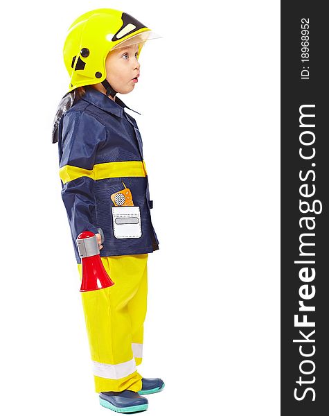 Cute boy in fireman costume