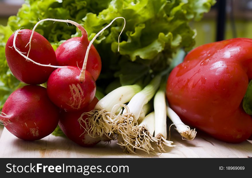 Fresh vegetables - radish. onion, paprika