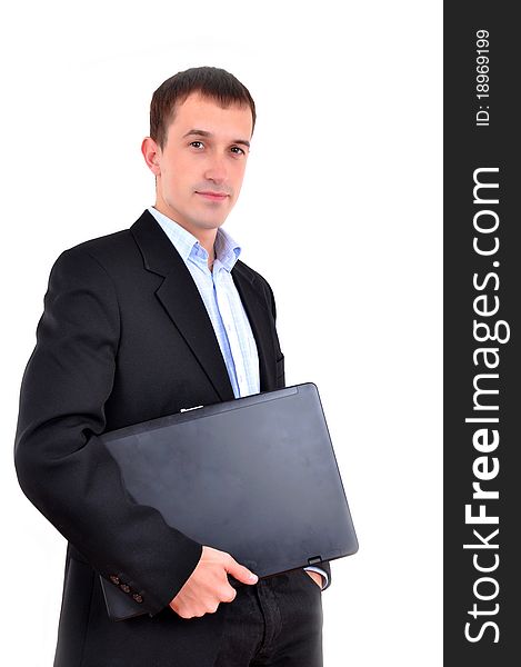 Business man with laptop in his hand. Business man with laptop in his hand