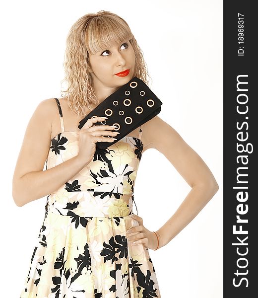 Leather luxury fashion handbag on beautiful woman's body. Leather luxury fashion handbag on beautiful woman's body