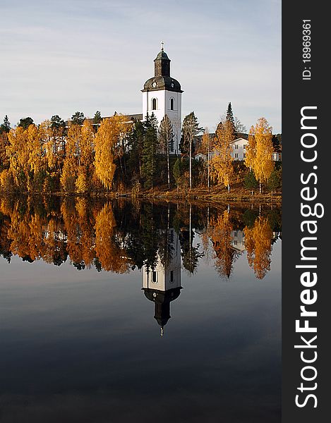 Beautiful white church at the river