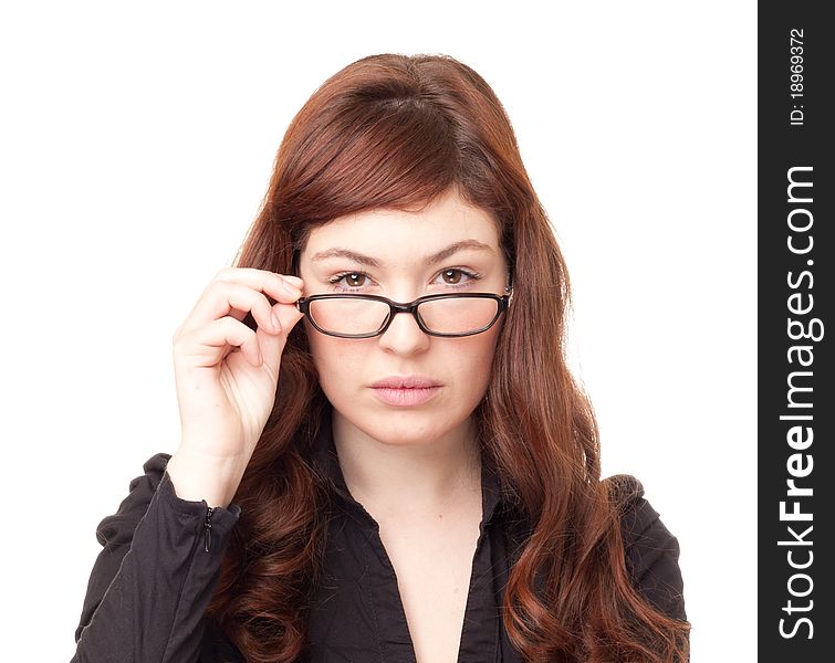 Portrait of a business woman with glasses isolated on white