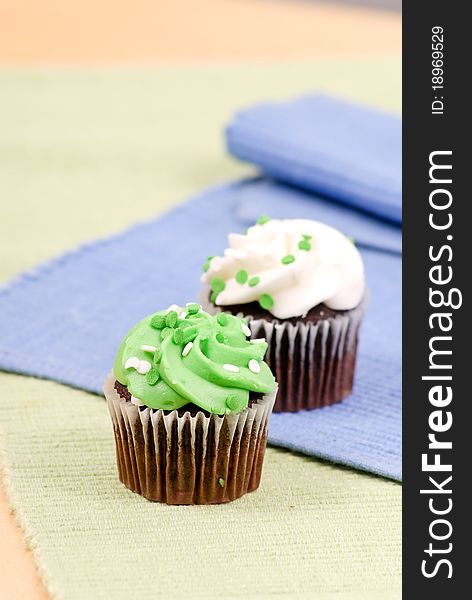 Green Frosted Chocolate Cupcake Snack. Green Frosted Chocolate Cupcake Snack