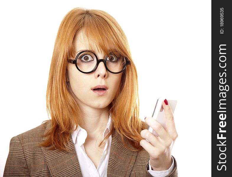 Women In Glasses Calling By Phone.