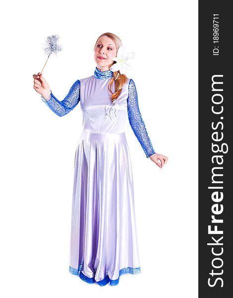 Girl dressed as magic fairy with stick